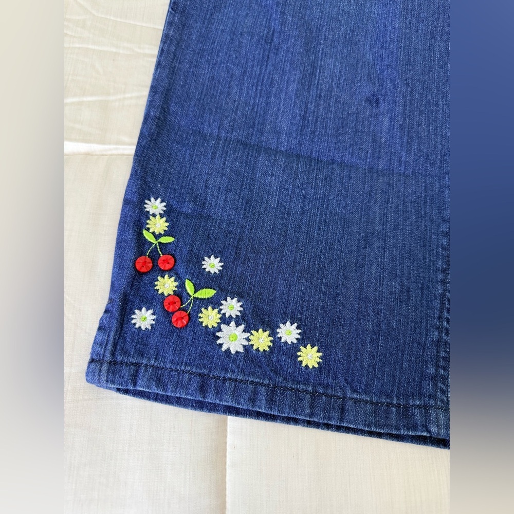 Christopher & Banks denim Cottagecore cherry Daisy floral garden crop pants 12 - Picture 2 of 11